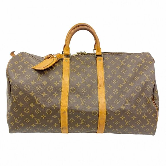 LOUIS VUITTON Authentic Brown Monogram Keepall 55 Boston Bag